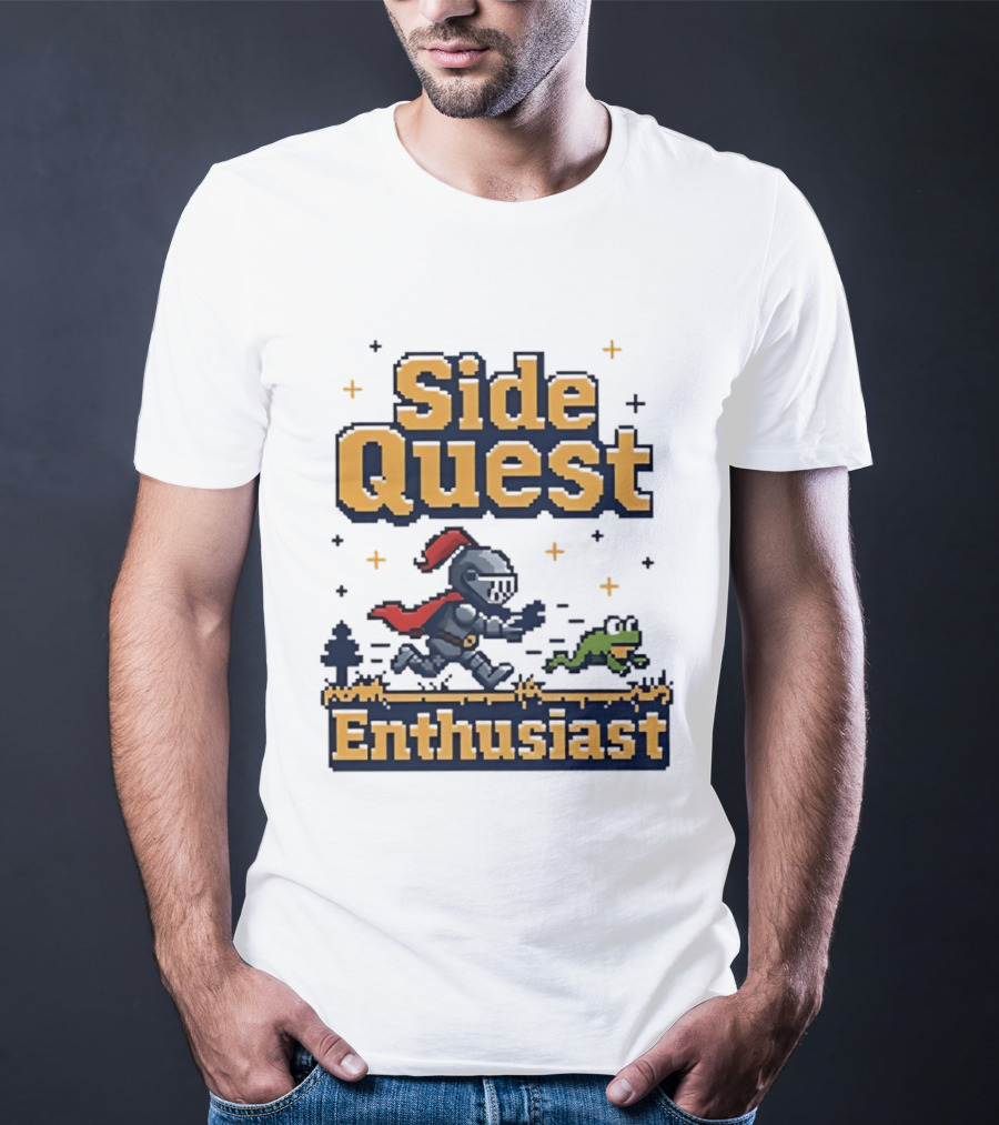 Side Quest Enthusiast Knight Chasing Frog Adventure T-Shirt