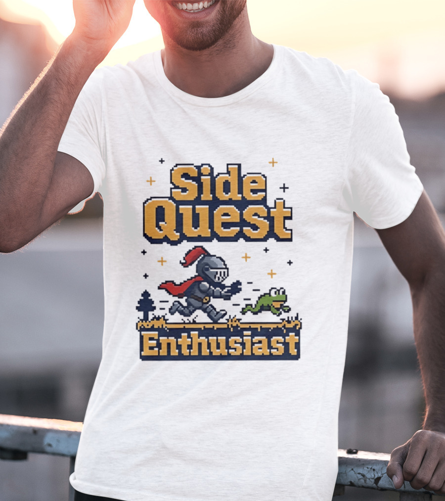 Side Quest Enthusiast Knight Chasing Frog Adventure T-Shirt