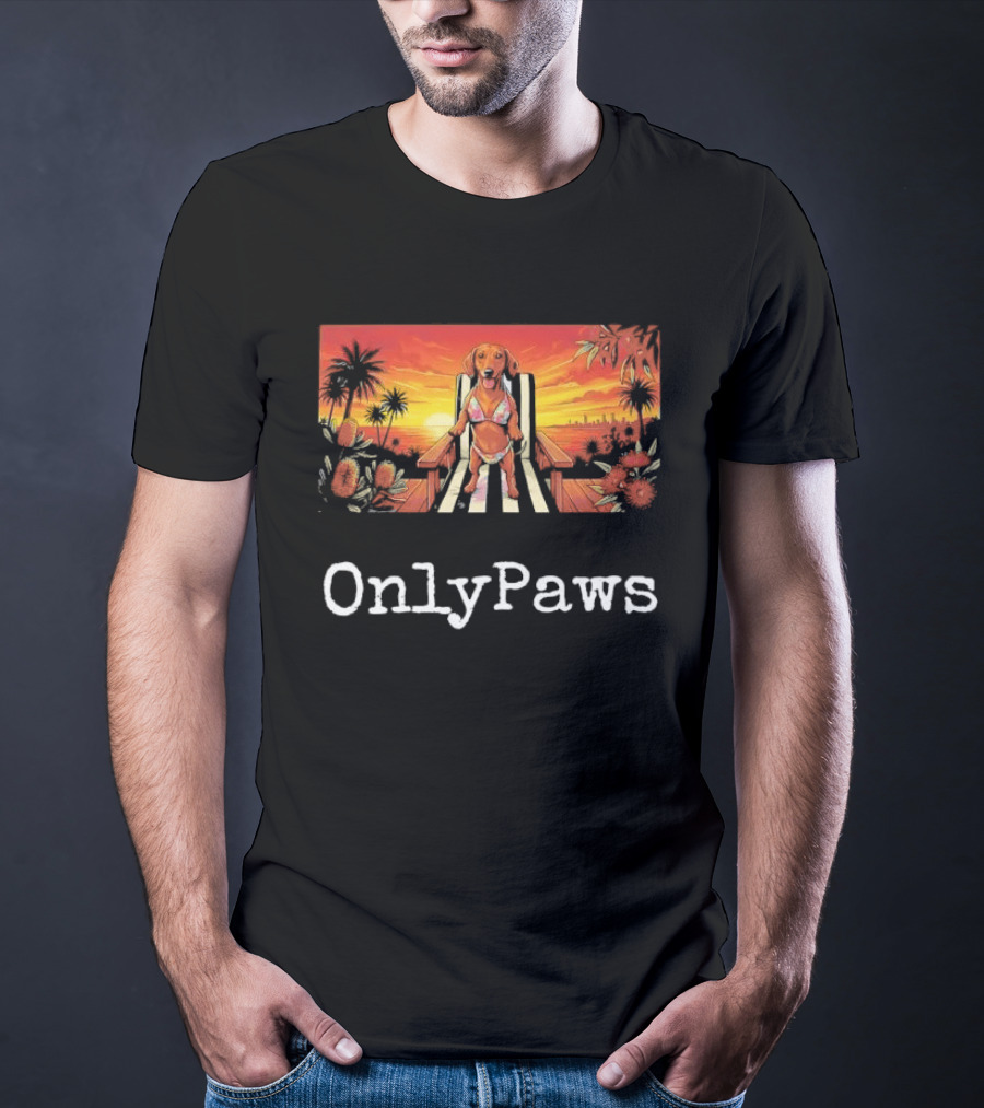 Beach Vibes Dachshund OnlyPaws Sunset Scene T-Shirt