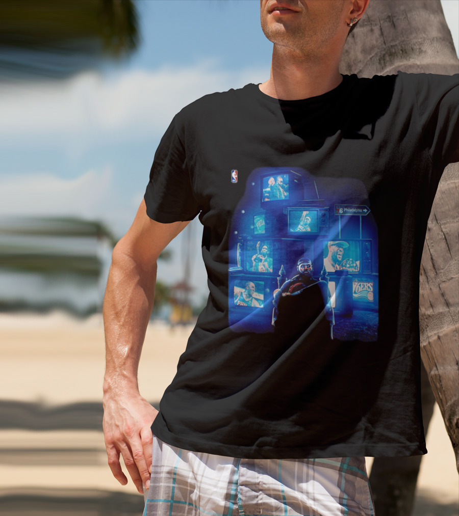Philadelphia 76ers LeBron James NBA Collage TVs And Signs T-Shirt