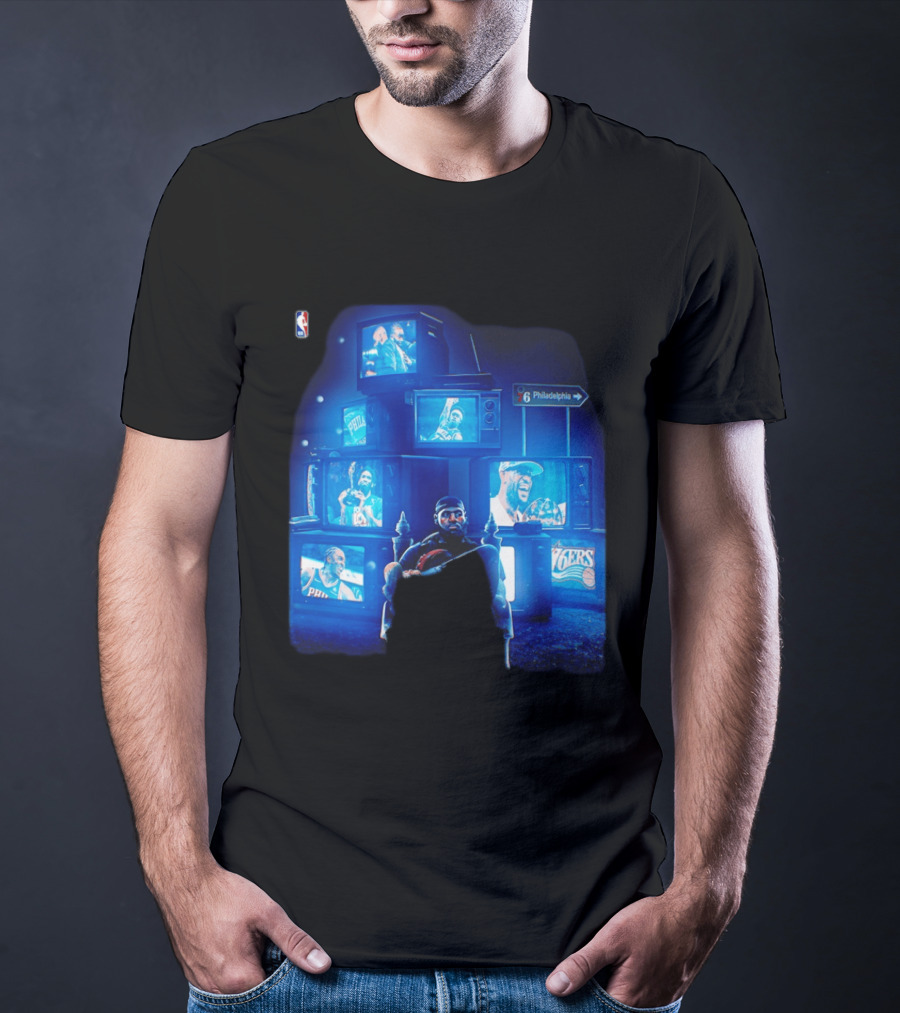 Philadelphia 76ers LeBron James NBA Collage TVs And Signs T-Shirt
