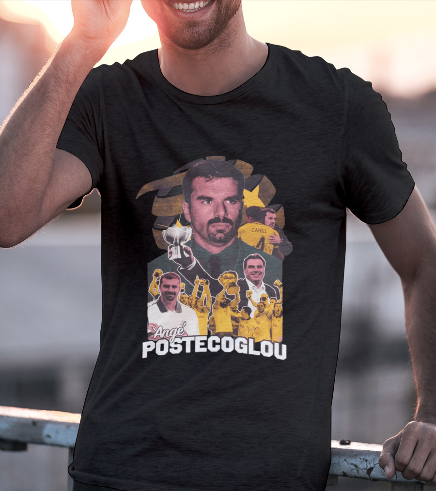 Ange Postecoglou Victory Celebration Collage Champions Cup Cahill T-Shirt