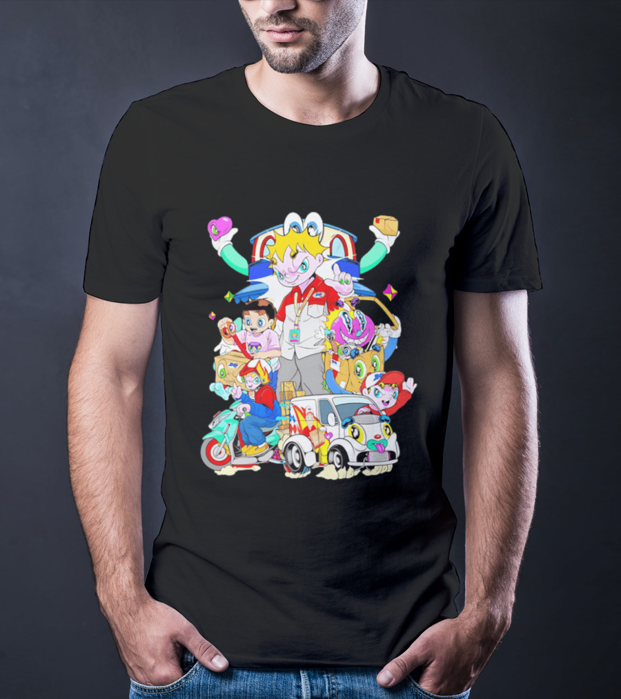 JNE Express Delivery Cartoon Characters And Van Fun Anime T-Shirt
