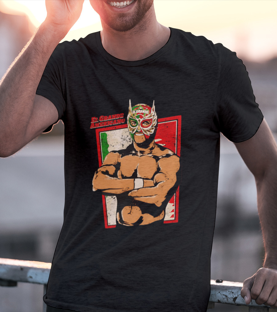 El Grande Americano Lucha Libre Wrestler Mexican Flag Masked Hero T-Shirt