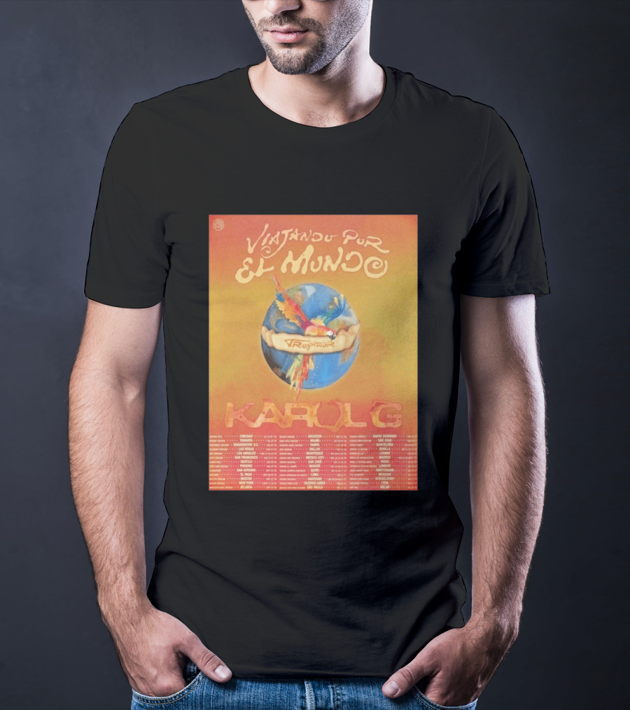 Karol G Viajando Por El Mundo Tropitour 2026 World Tour Dates Colorful Parrot T-Shirt