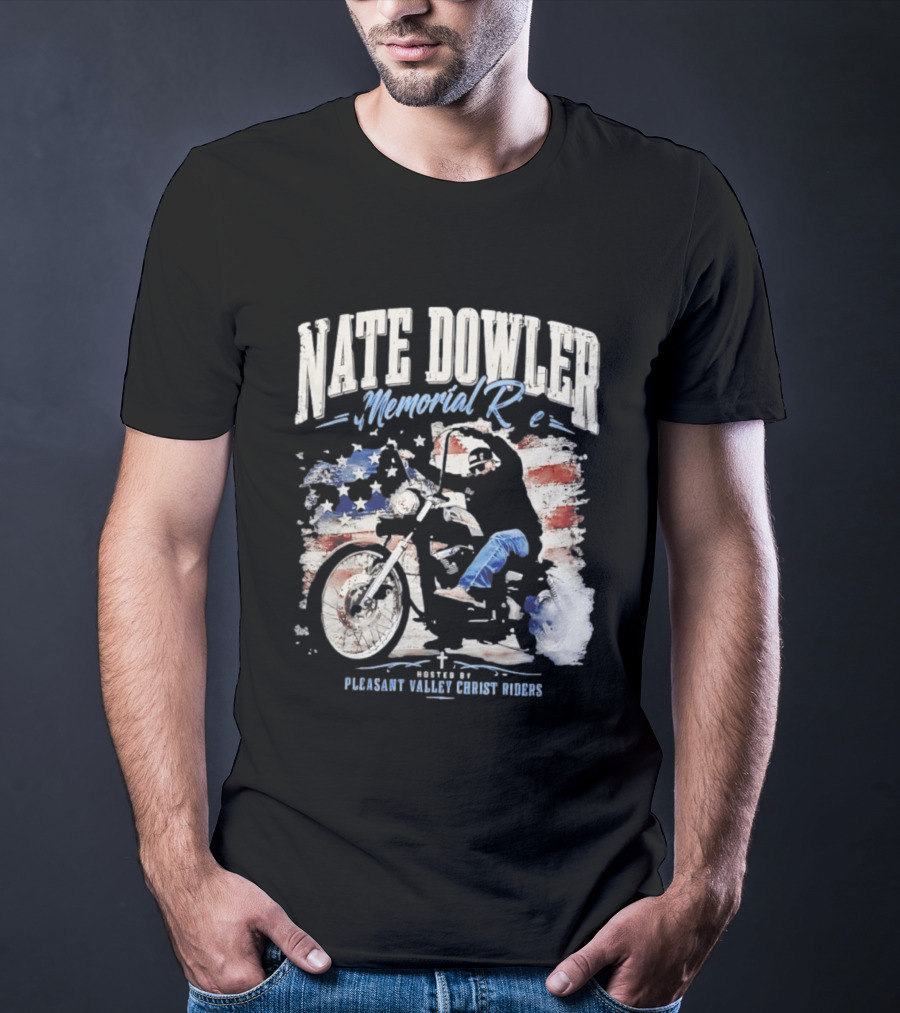 Nate Dowler Memorial Ride Pleasant Valley Ghost Riders American Flag Moto T-Shirt