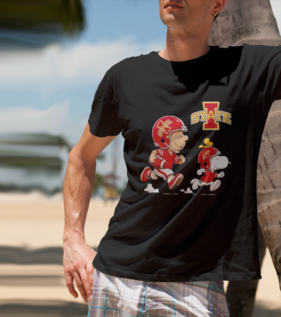 Peanuts Charlie Brown Snoopy Woodstock Running Football Iowa State T-Shirt
