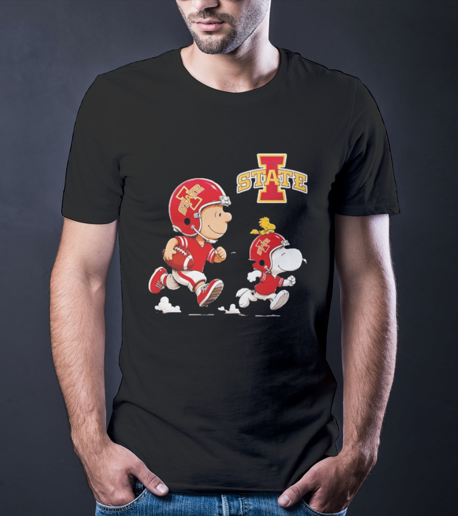 Peanuts Charlie Brown Snoopy Woodstock Running Football Iowa State T-Shirt
