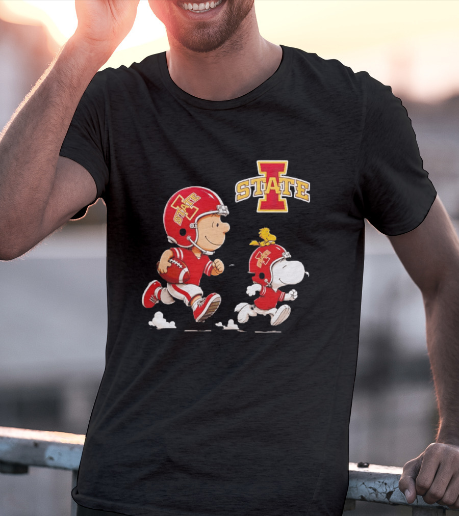 Peanuts Charlie Brown Snoopy Woodstock Running Football Iowa State T-Shirt