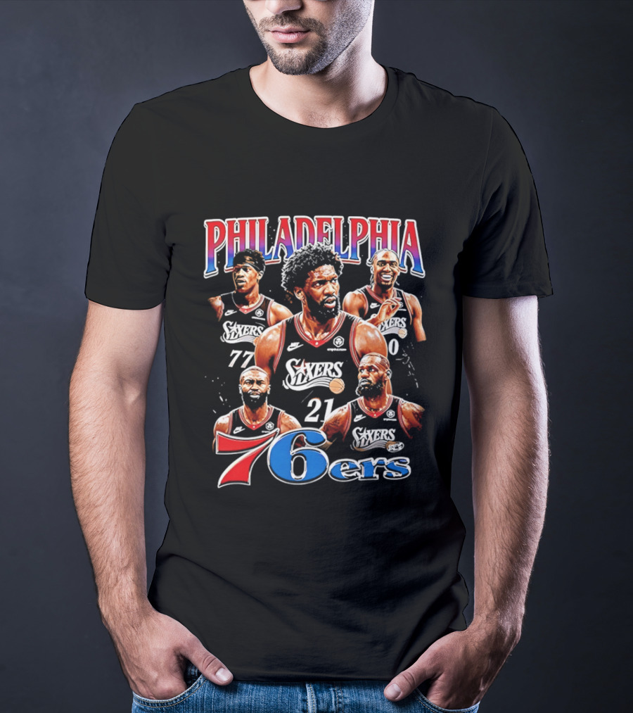 Philadelphia 76ers Embiid LeBron Collage 21 77 T-Shirt