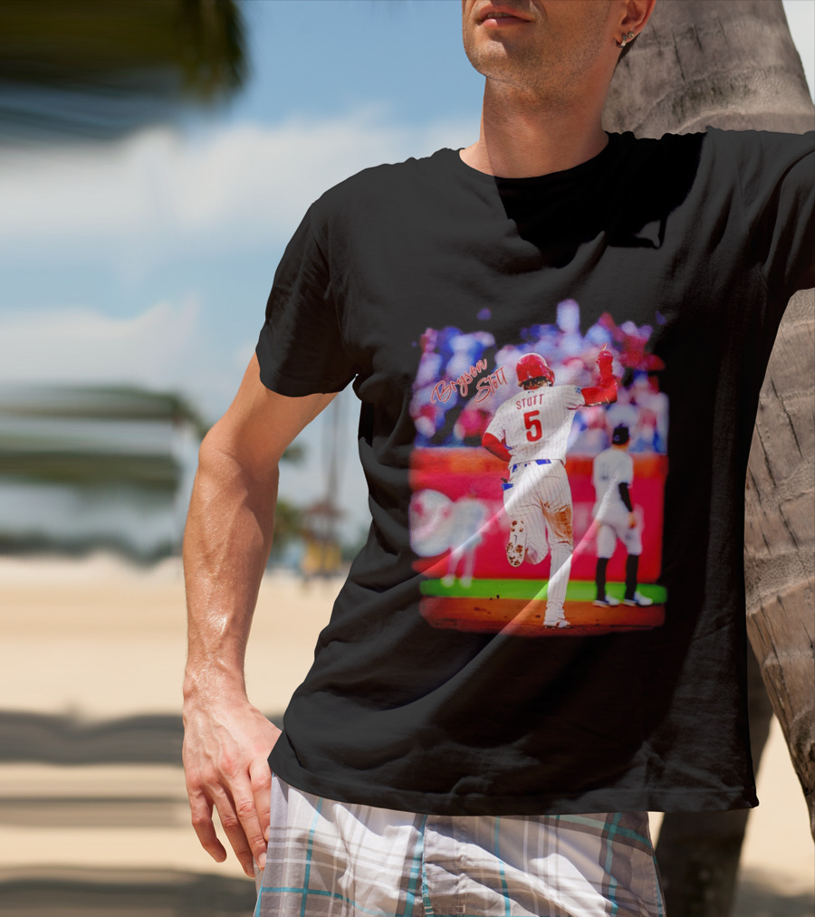 Philadelphia Phillies Bryson Stott 5 Baseball Game Action T-Shirt