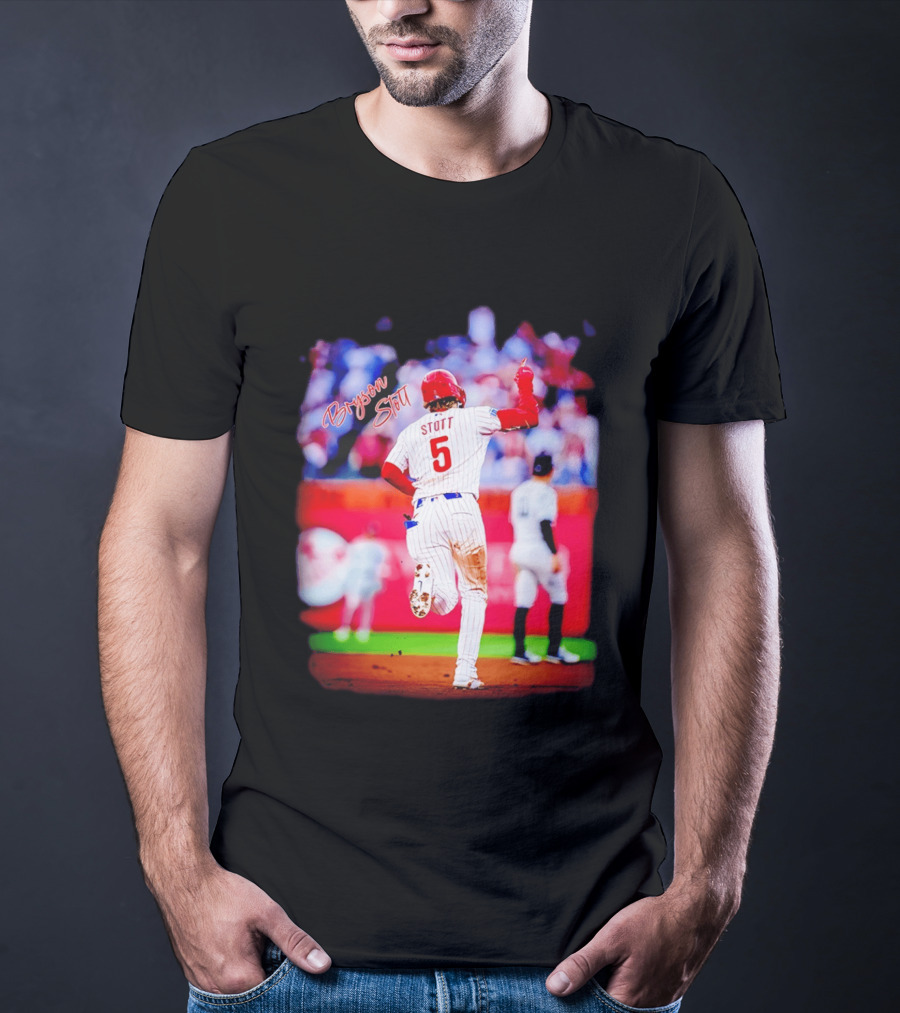 Philadelphia Phillies Bryson Stott 5 Baseball Game Action T-Shirt