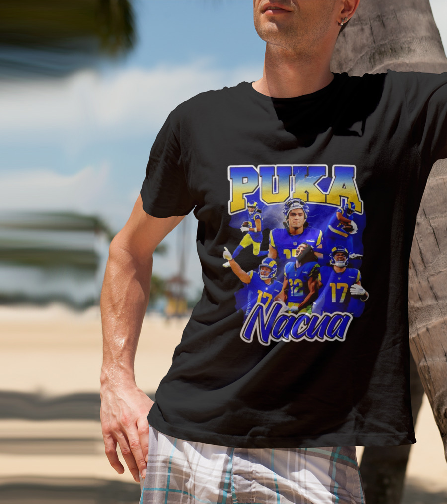 Puka Nacua Los Angeles Rams 17 Football Player Collage T-Shirt