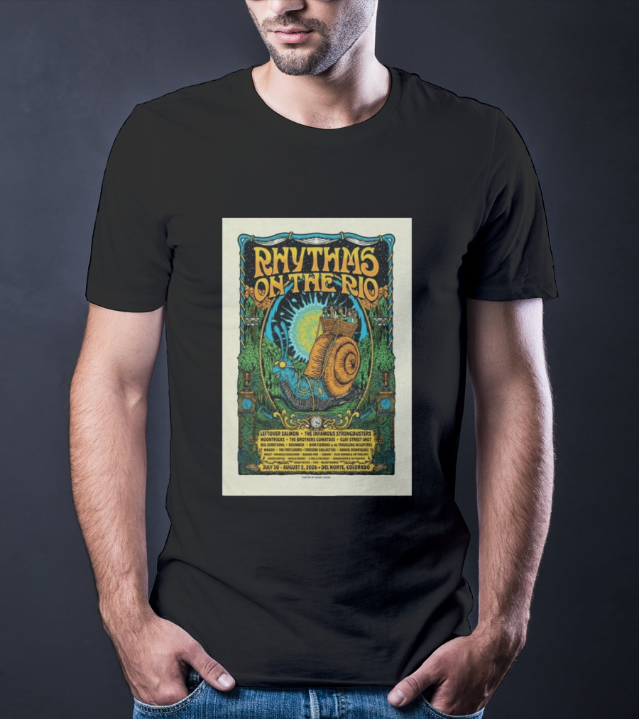 Rhythms On The Rio July 30 August 2 2026 Del Norte Colorado Leftover Salmon The Infamous Stringdusters T-Shirt