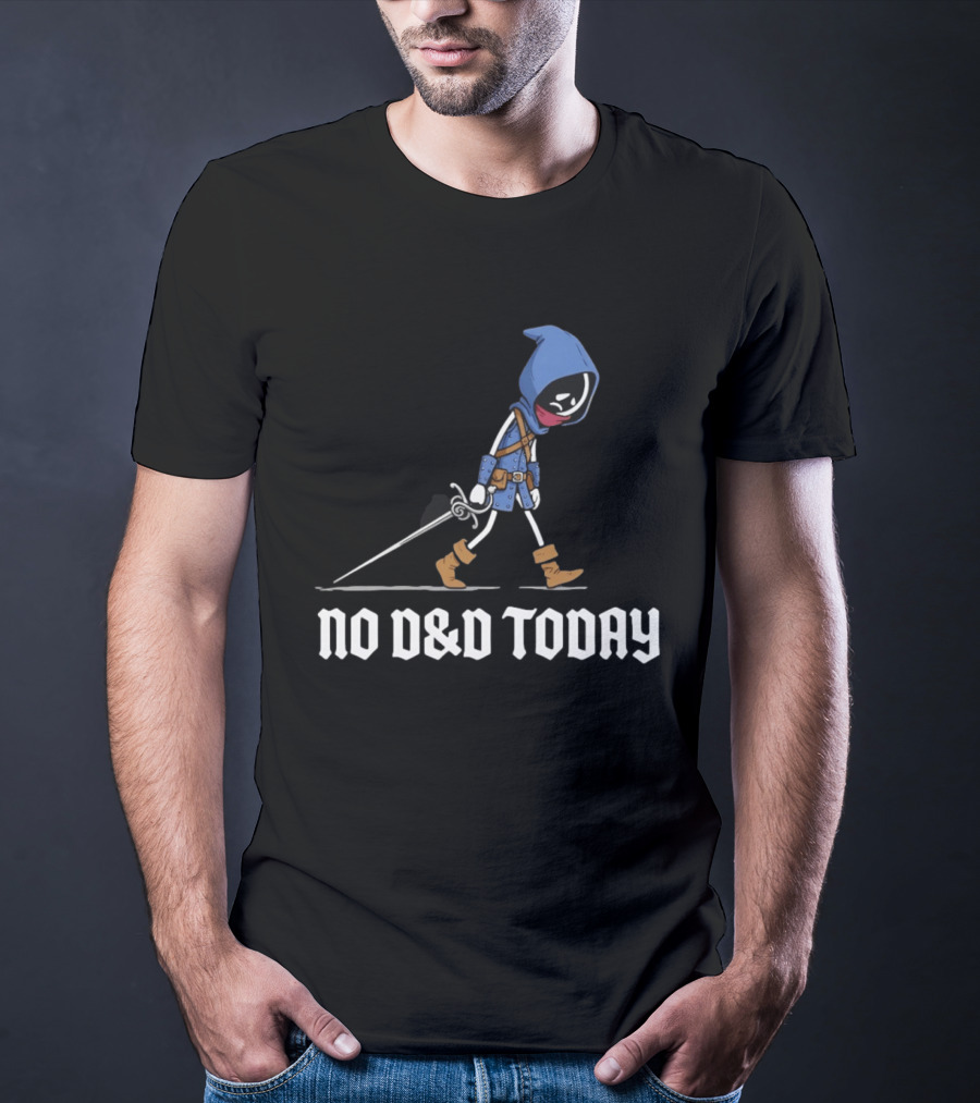 Rogue No D&D Today Cartoon Character In Blue Hooded Cloak And Boots With Sword T-Shirt