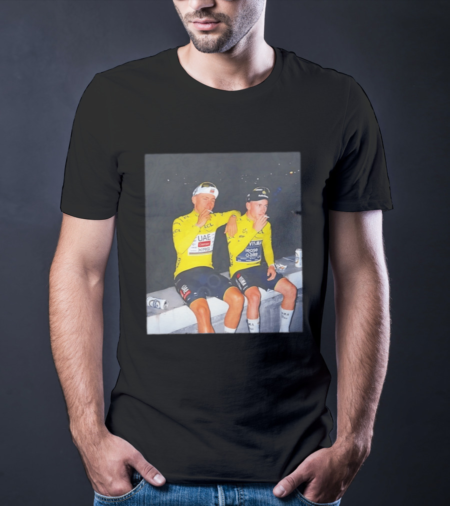 Tadej Pogačar Jonas Vingegaard Smoking LCL UAE Team Emirates Jumbo Visma Yellow Jersey T-Shirt