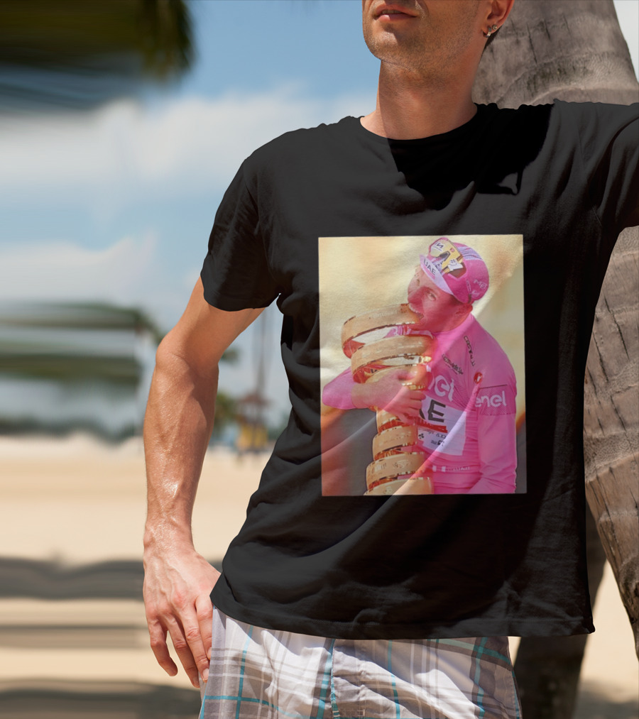 Tadej Pogačar Trophy Celebration UAE Pink Jersey T-Shirt