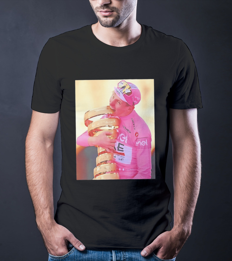 Tadej Pogačar Trophy Celebration UAE Pink Jersey T-Shirt