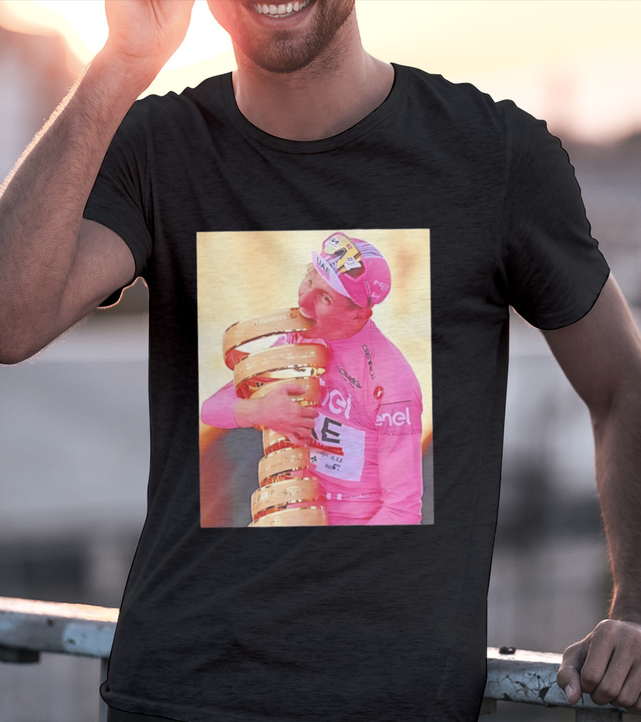 Tadej Pogačar Trophy Celebration UAE Pink Jersey T-Shirt