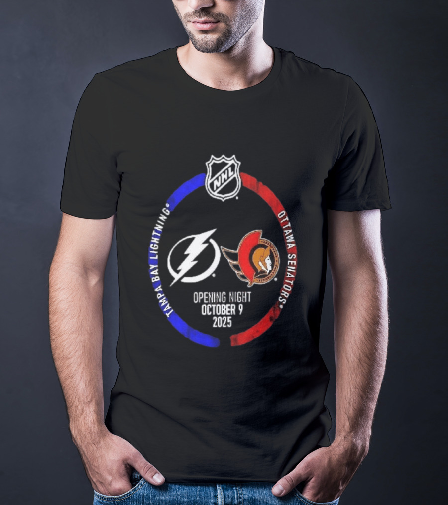 Tampa Bay Lightning Vs Ottawa Senators 2025 NHL Opening Night October 9 T-Shirt