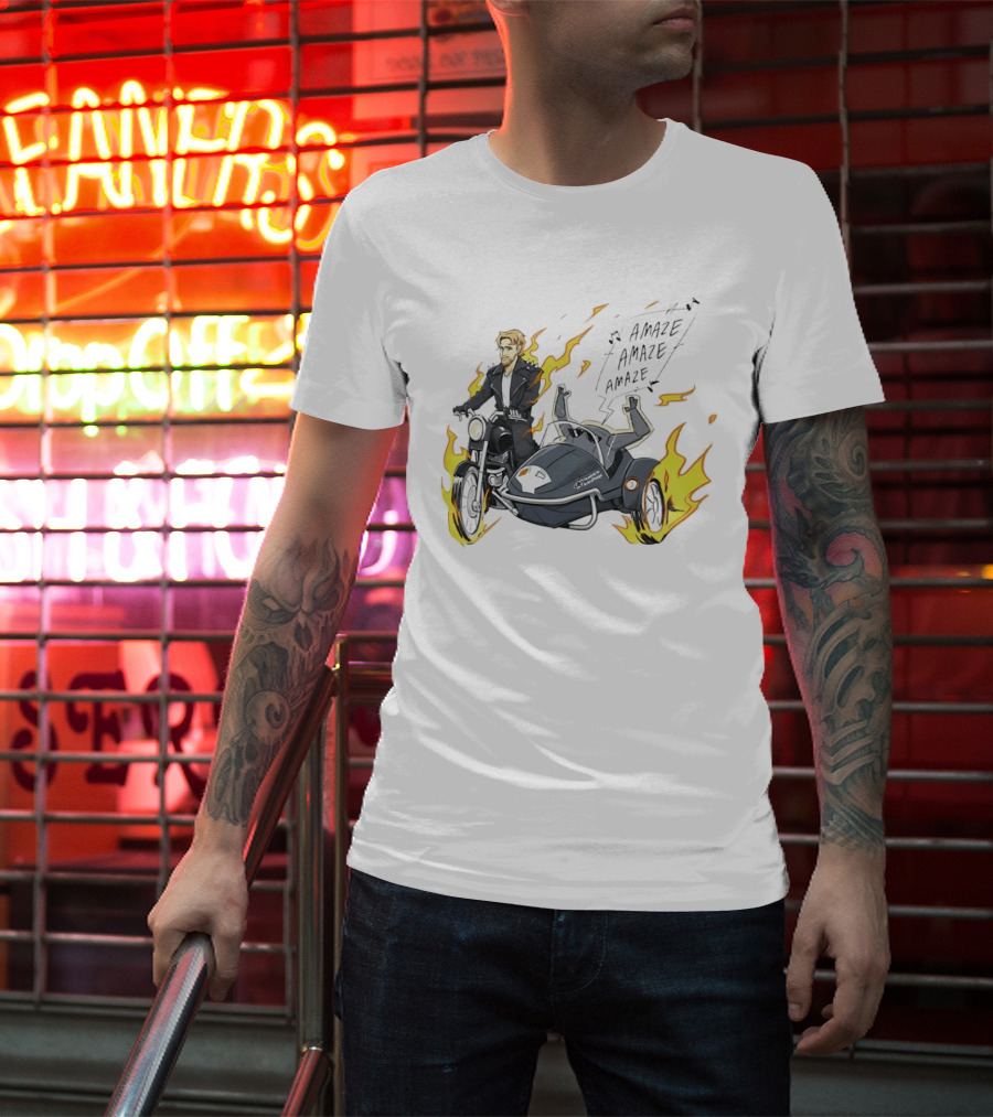 Amaze Amaze Amaze Ghost Rider Motorcycle Sidecar Flames T-Shirt