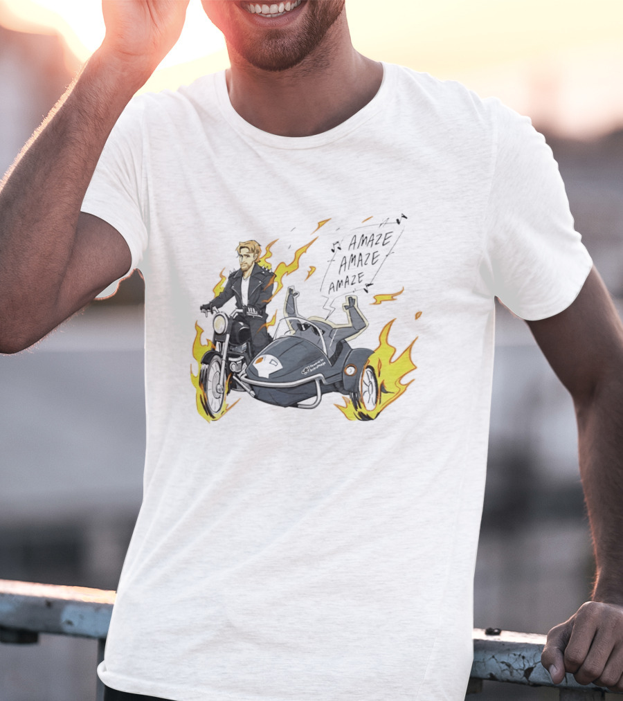 Amaze Amaze Amaze Ghost Rider Motorcycle Sidecar Flames T-Shirt