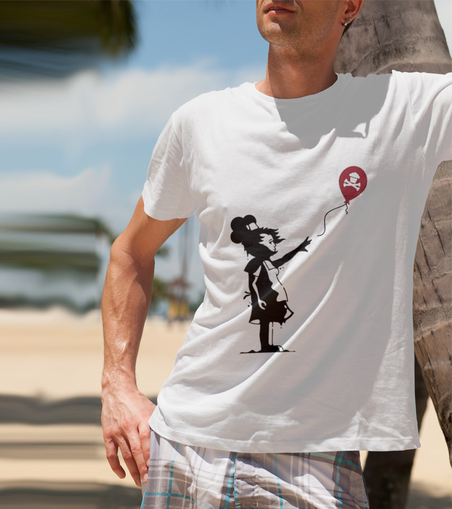 Baker Reaching For Cupcake And Crossbones Balloon Black Silhouette On Red T-Shirt