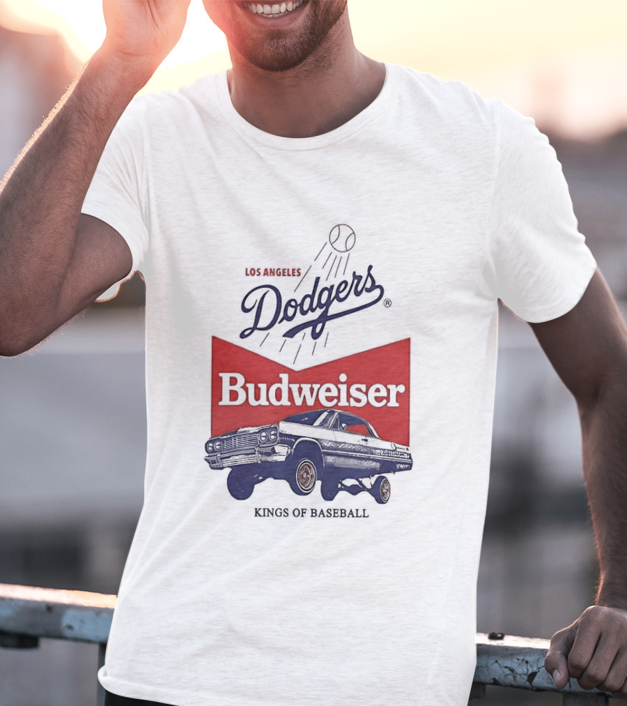 Los Angeles Dodgers Budweiser Kings Of Baseball Retro Car T-Shirt