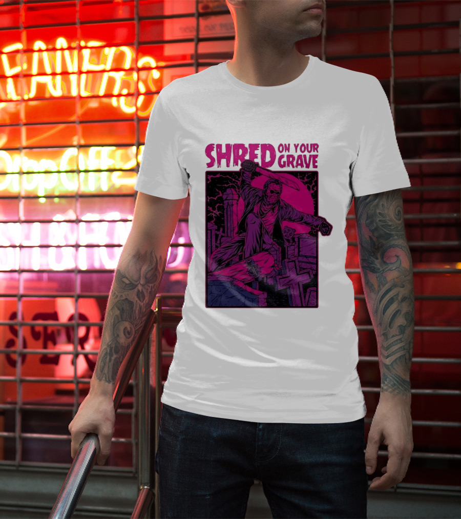 Shred On Your Grave Halloween Skateboarding Tombstones Horror T-Shirt