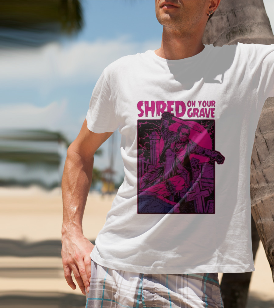 Shred On Your Grave Halloween Skateboarding Tombstones Horror T-Shirt
