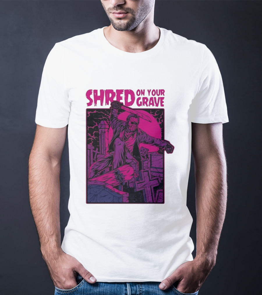 Shred On Your Grave Halloween Skateboarding Tombstones Horror T-Shirt