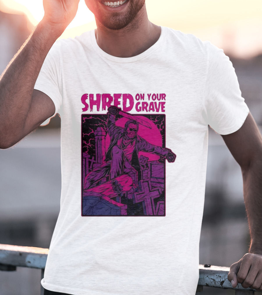 Shred On Your Grave Halloween Skateboarding Tombstones Horror T-Shirt