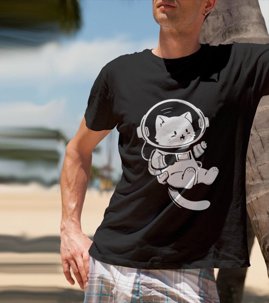 Astronaut Cat Floating In Space Suit Cosmic Adventure T-Shirt