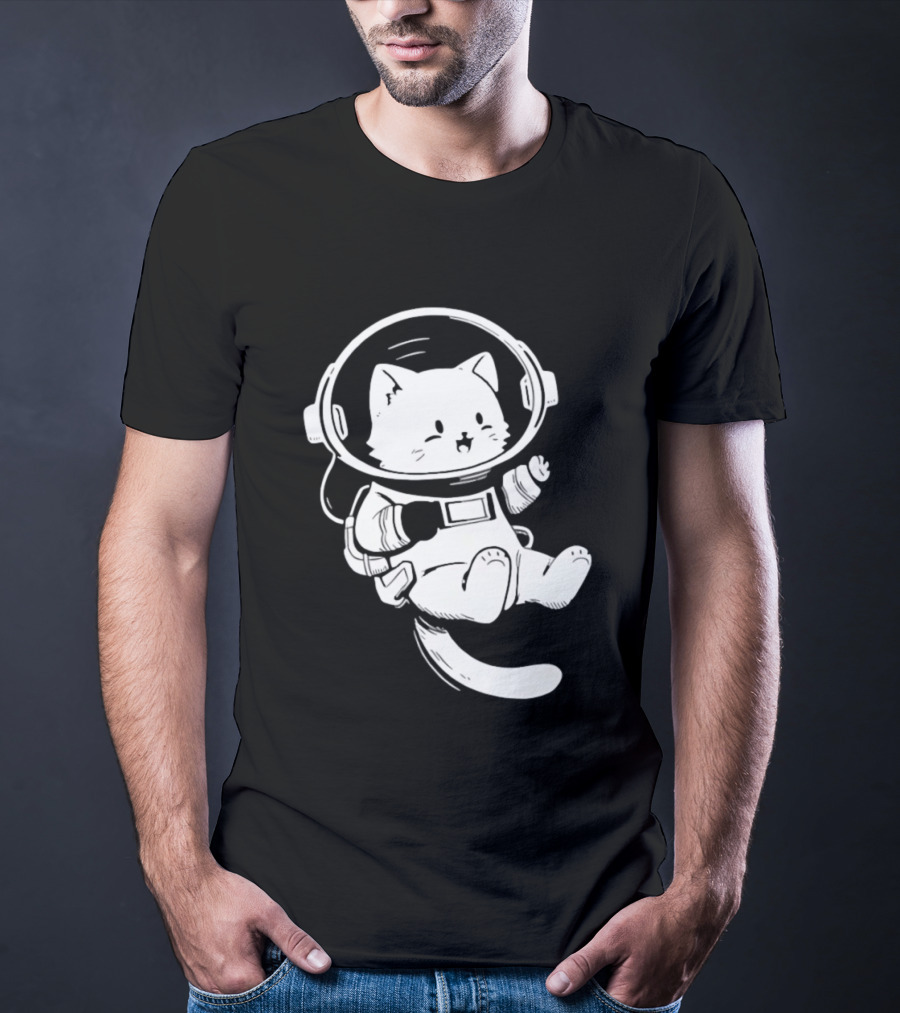Astronaut Cat Floating In Space Suit Cosmic Adventure T-Shirt