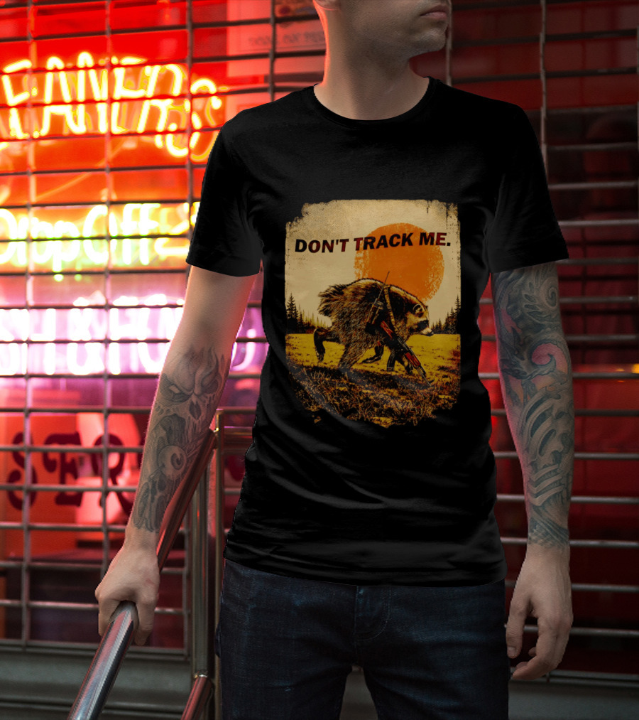 Don't Track Me Raccoon Sunset AK 47 Forest Scene T-Shirt