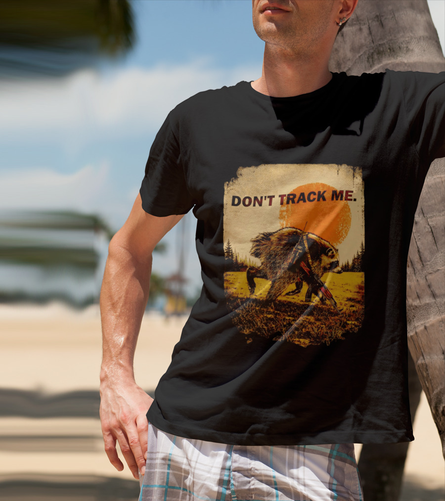 Don't Track Me Raccoon Sunset AK 47 Forest Scene T-Shirt