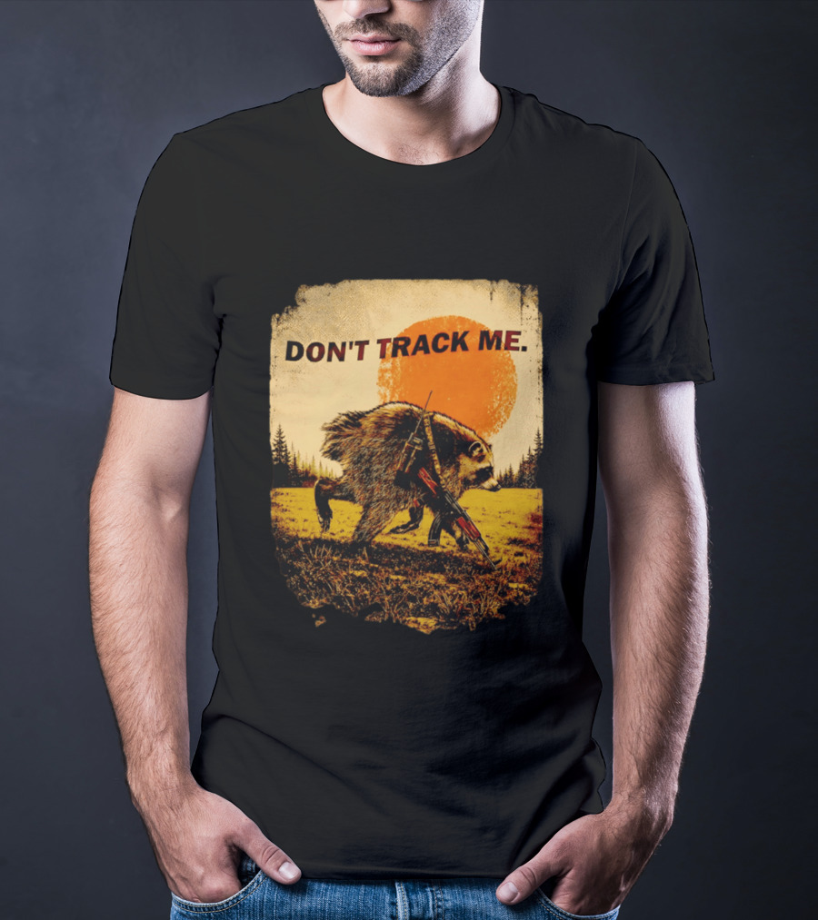 Don't Track Me Raccoon Sunset AK 47 Forest Scene T-Shirt
