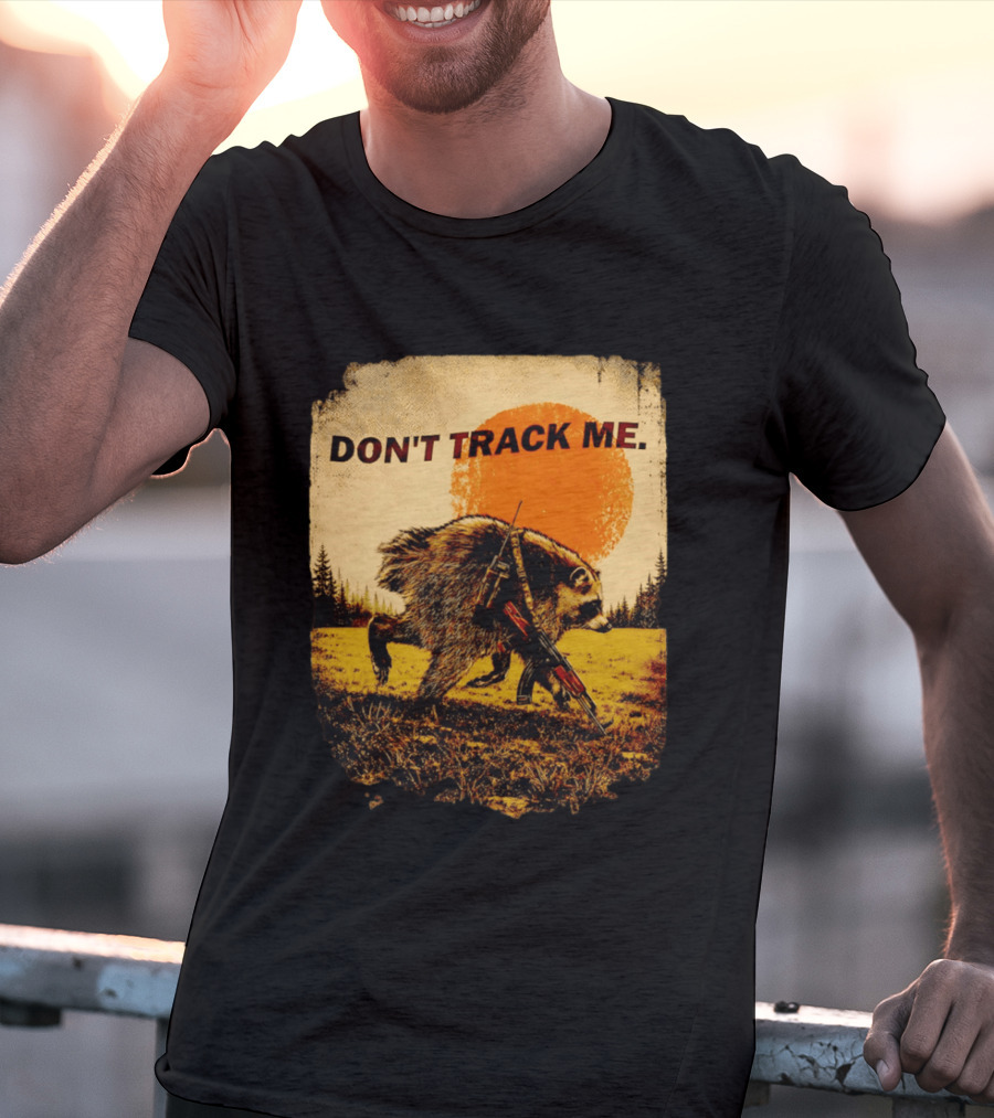 Don't Track Me Raccoon Sunset AK 47 Forest Scene T-Shirt