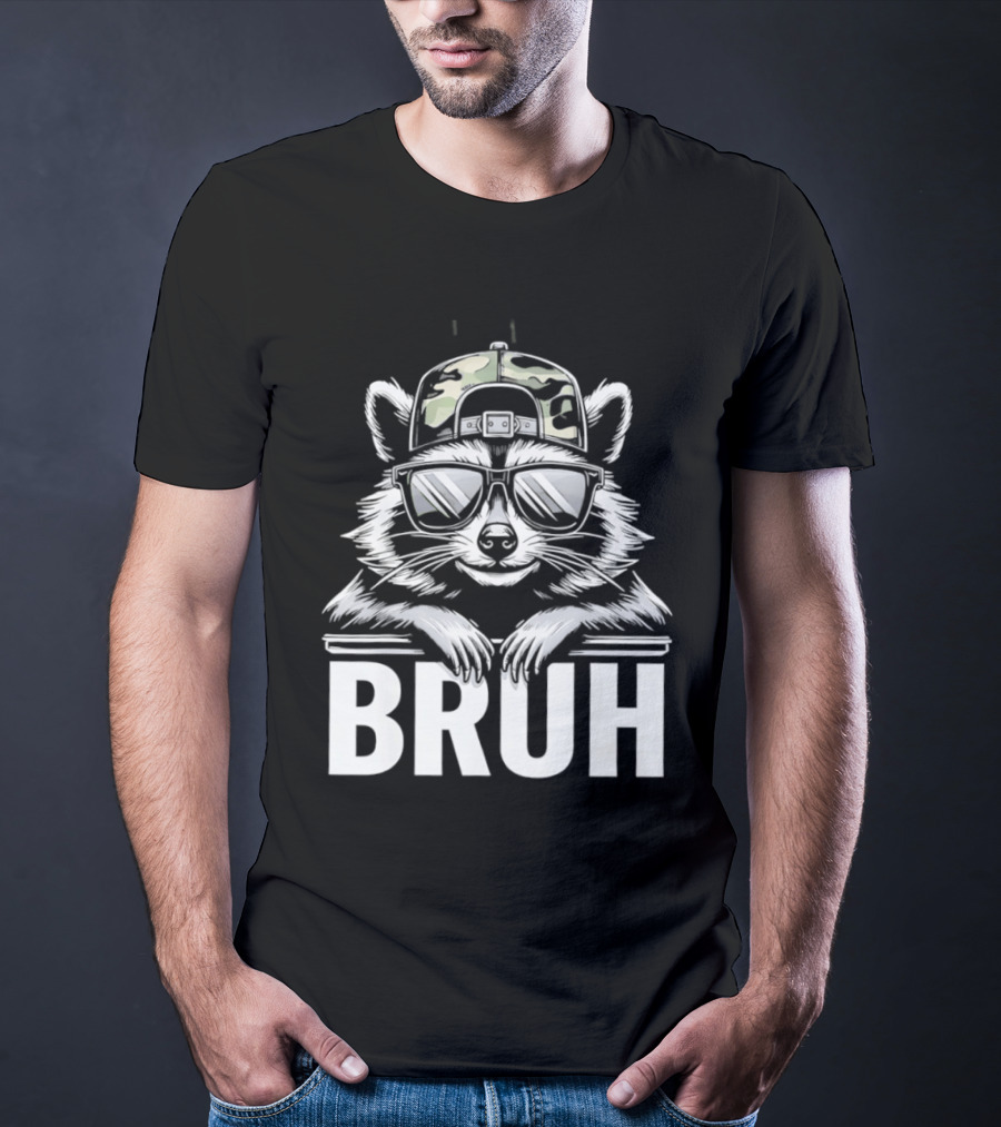Raccoon With Camo Hat And Sunglasses Bruh T-Shirt