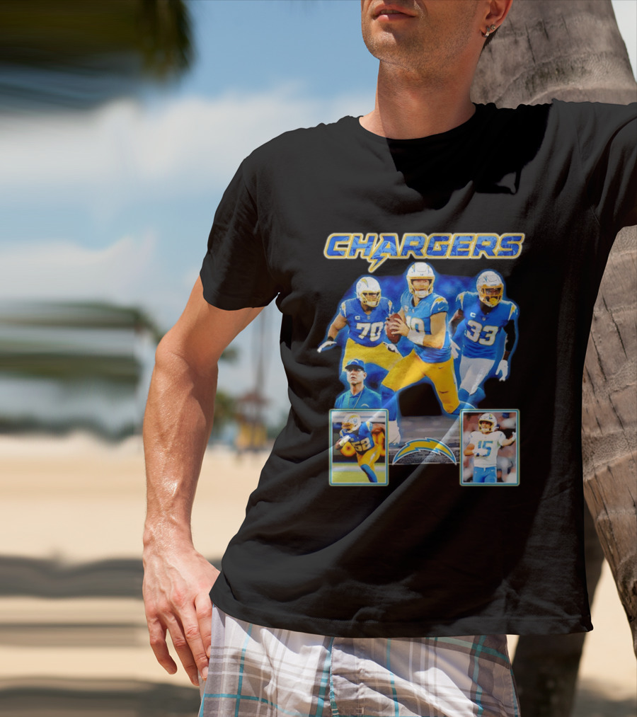 Los Angeles Chargers Players Collage Featuring Quarterback Wide Receiver And Running Back T-Shirt
