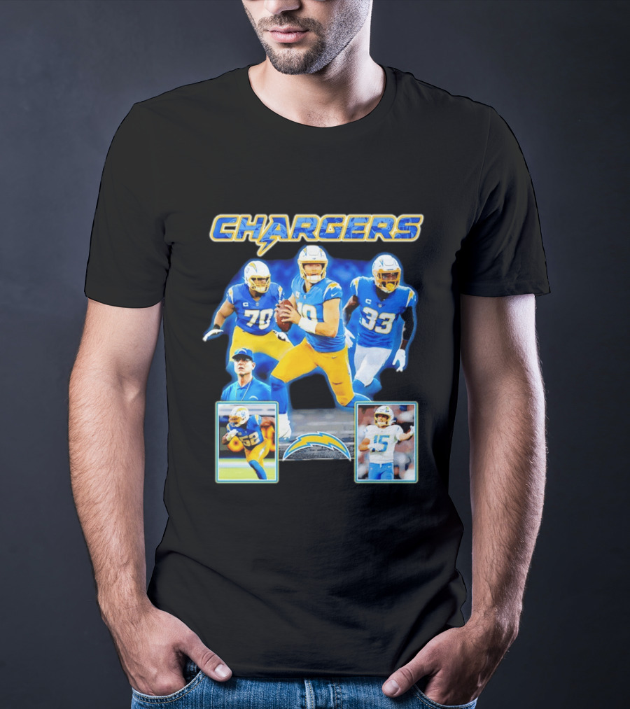 Los Angeles Chargers Players Collage Featuring Quarterback Wide Receiver And Running Back T-Shirt