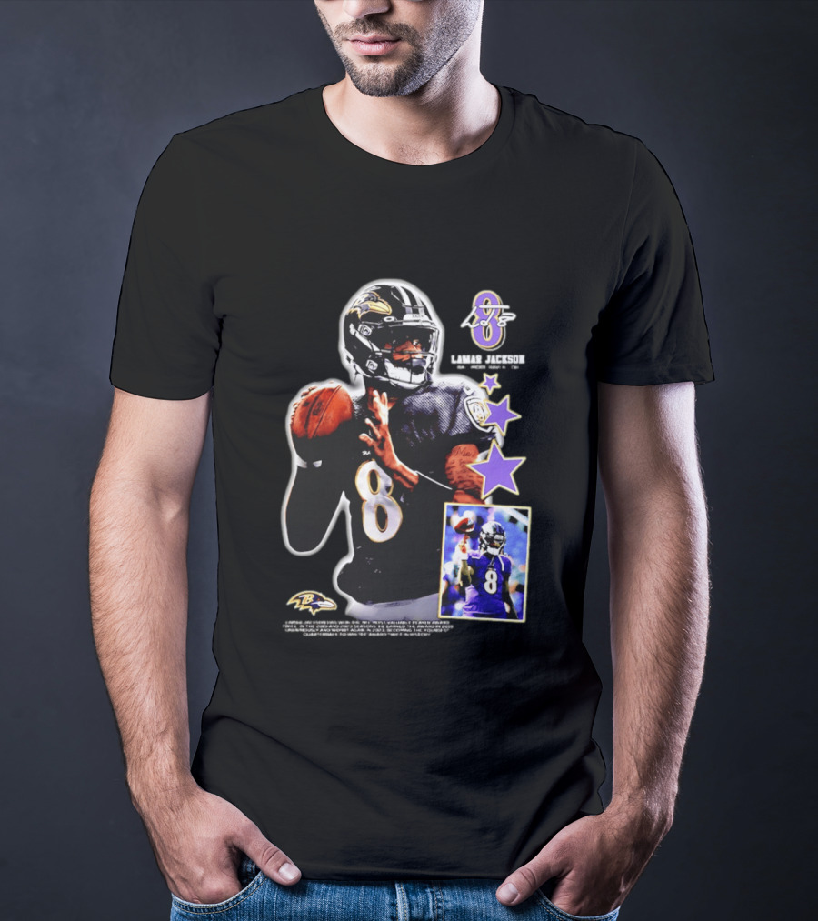 Lamar Jackson Baltimore Ravens No 8 MVP Stars Iconic Football Legend T-Shirt