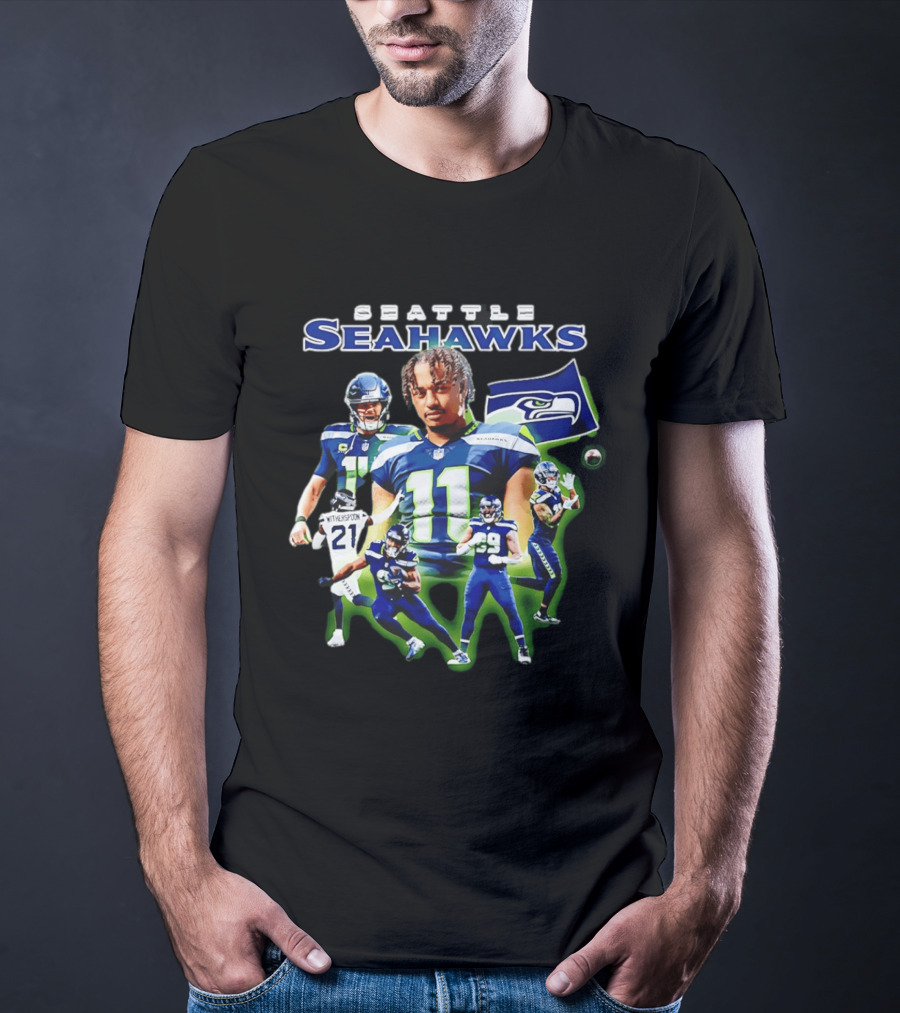 Seattle Seahawks Witherspoon 21 14 11 99 Player Collage T-Shirt