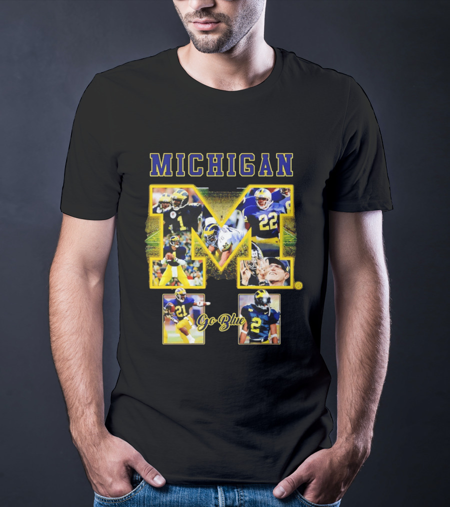 Michigan Wolverines Go Blue Football Iconic Collage T-Shirt