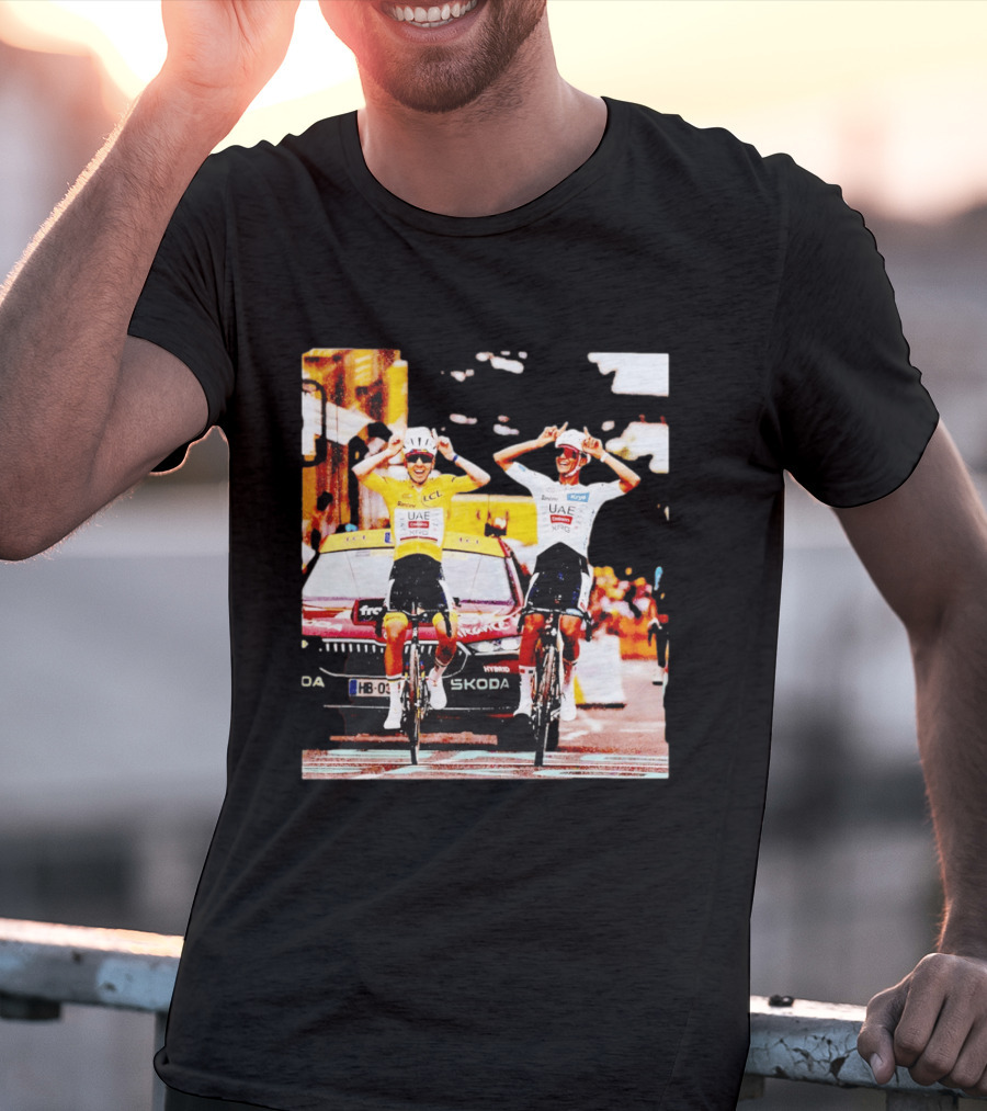 Tadej Pogačar Isaac Del Toro UAE Team Emirates Cycling Skoda Tour Celebratory Finish T-Shirt