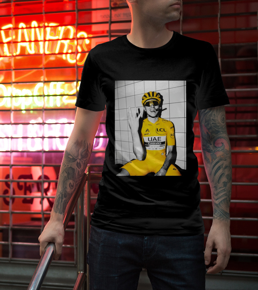 Tadej Pogačar UAE Emirates LCL Yellow Jersey Cycling Champion T-Shirt