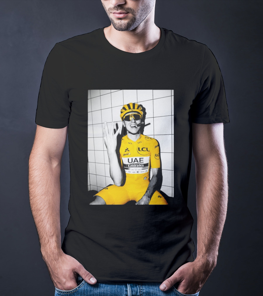 Tadej Pogačar UAE Emirates LCL Yellow Jersey Cycling Champion T-Shirt