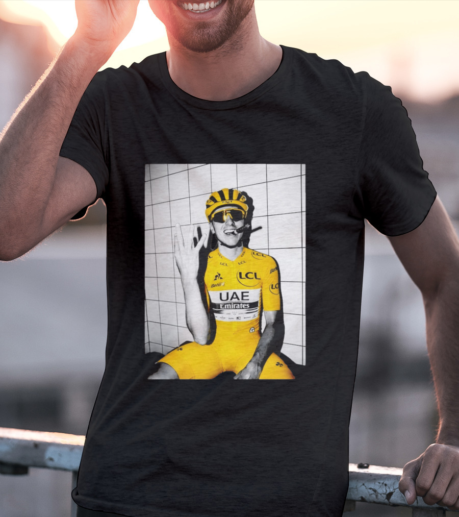 Tadej Pogačar UAE Emirates LCL Yellow Jersey Cycling Champion T-Shirt