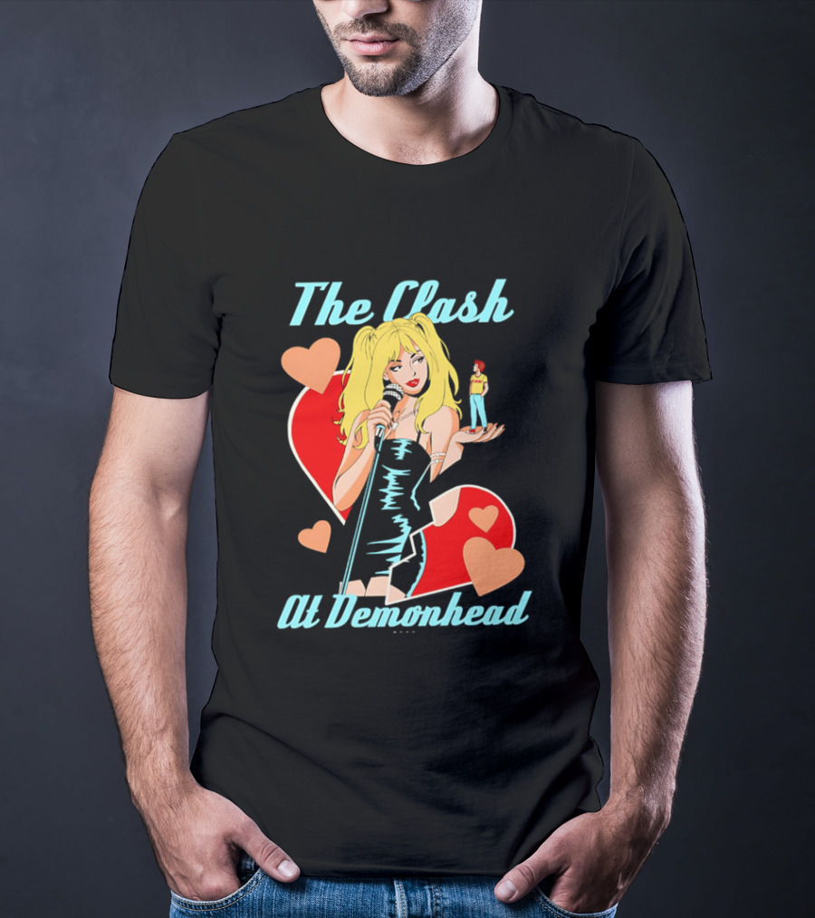 The Clash At Demonhead Heart And Singer With Microphone And Red Haired Figure T-Shirt