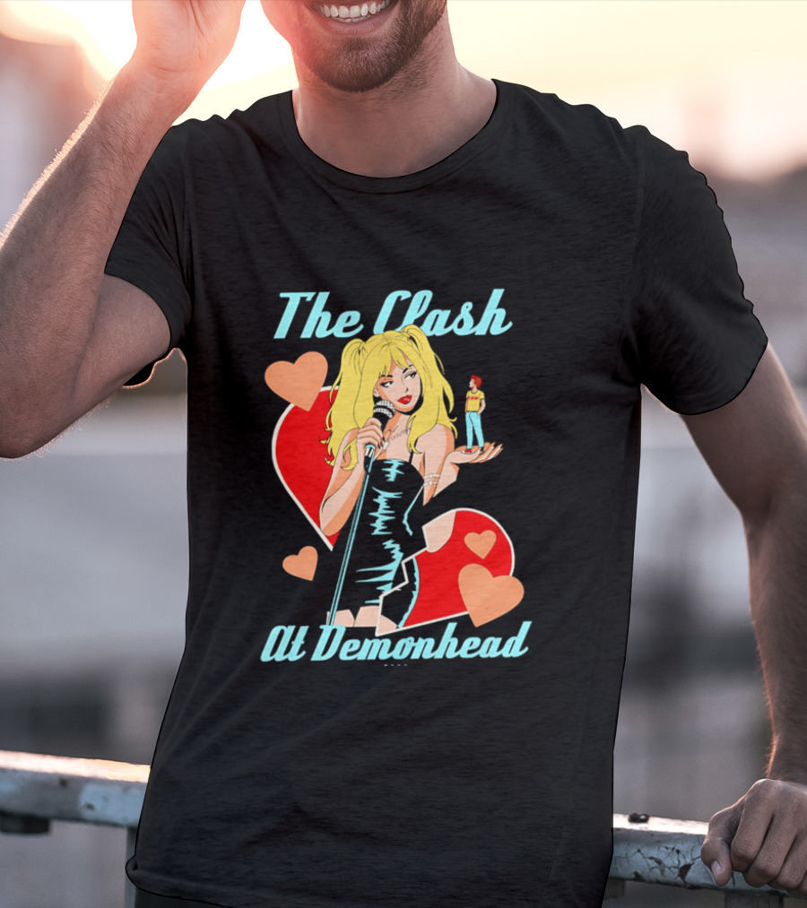The Clash At Demonhead Heart And Singer With Microphone And Red Haired Figure T-Shirt